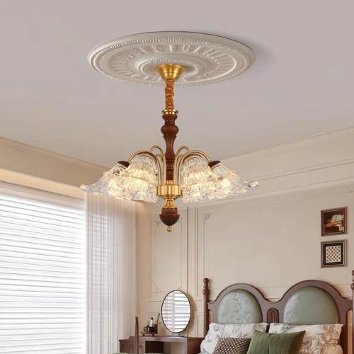 全法餐式中古风客厅吊灯新美式复款古实木主卧室房间厅387灯铜具