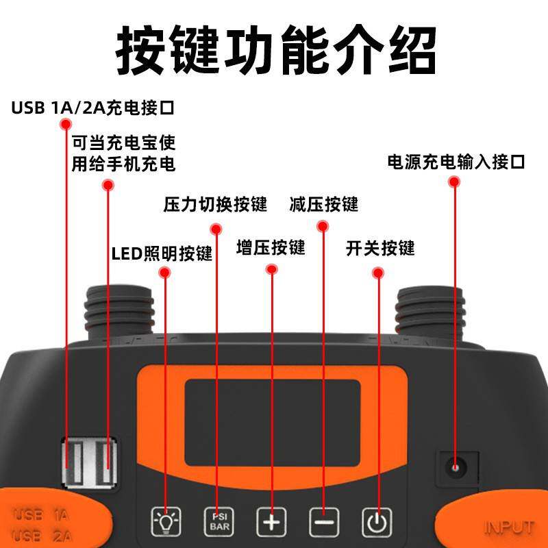 皮划艇SUP桨板冲浪板冲锋舟高压电动充气泵车载12v蓄电6000打气泵