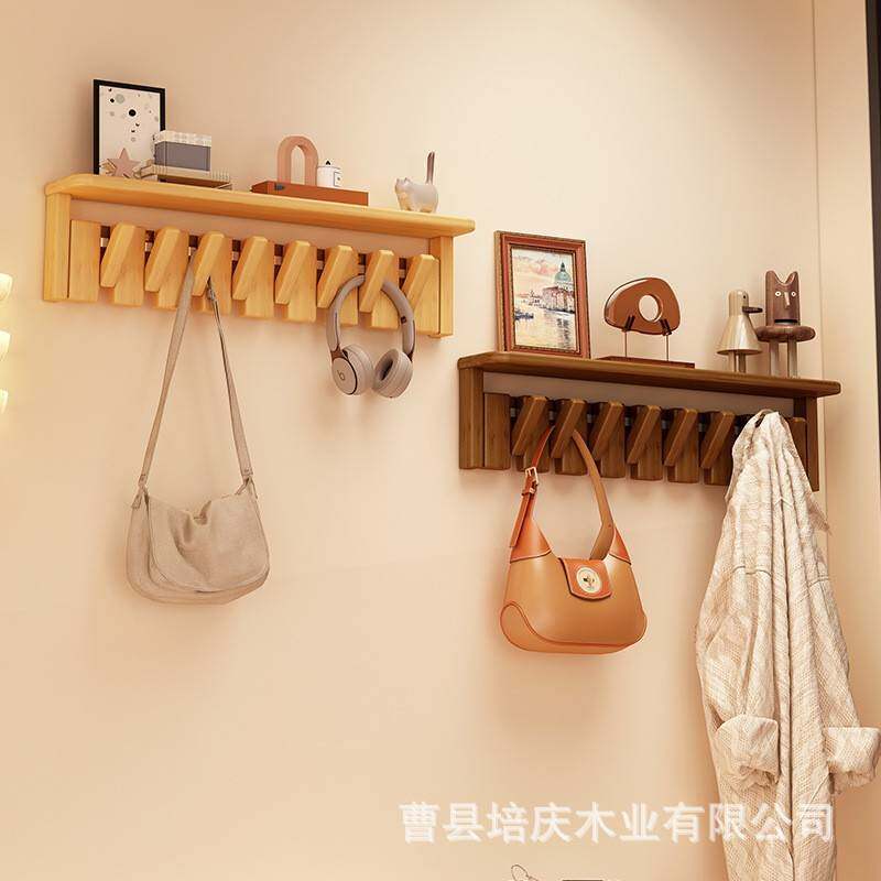 钢琴键挂衣架入户门墙上壁挂带板打孔上墙卧室创意玄关实木挂衣钩