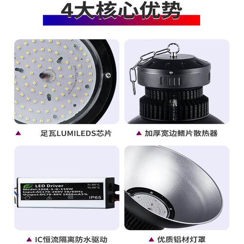 ed工矿灯厂照明灯超亮200wIMM车间罩仓库专用灯库房工厂工l房业吊