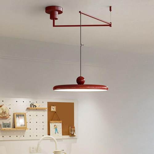 987法式奶油飞碟可位移摇臂光吊灯全谱护眼现代简约设计师餐吧台