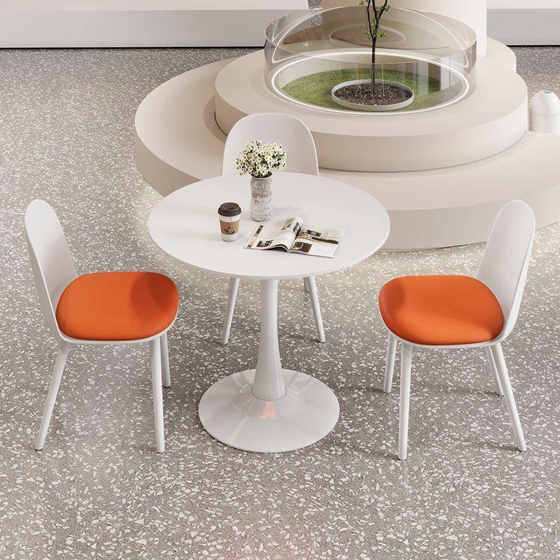 现代奶岩油风法式圆桌餐桌桌小户GIT型家用板接椅组合轻奢待洽谈