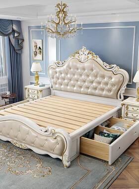 白色公主床婚床欧式实床主卧1木8米大双人床床1.5m现代PTX.简约简