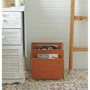 2I不锈钢皮艺书报架杂志收纳架桌面资料文件置物架中古小书架陈列