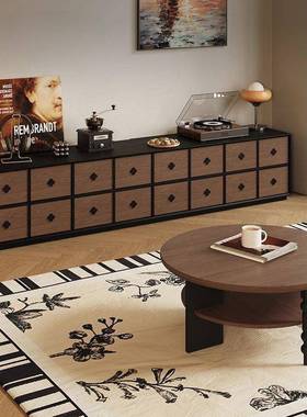 法式复古视OPE柜客厅落地电中古风胡桃木轻装法色实木整黑发货