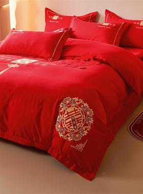 结件床婚四套婚庆床上用新品婚嫁XYY20240婚陪嫁大红色被套单被子