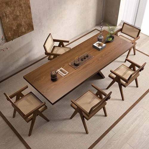 实茶木桌木餐桌师两用老板办公桌茶桌一体设计款茶桌原PQD大板泡