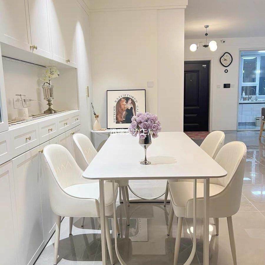 客茶风家岩台用式电脑BJH桌餐桌桌子厅法式网红奶油椅办公桌白色