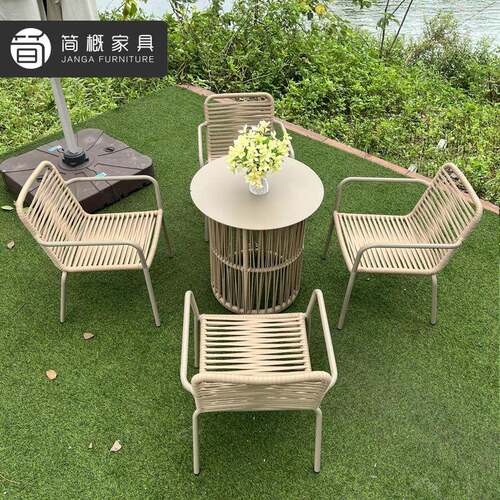 户外桌椅阳台庭院花园绳编意休阳台家用椅别墅防闲水23-4-25-防晒