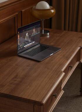 美式全实木书桌北WNH美黑胡桃木公电脑桌厅长客桌古卧复室书房办