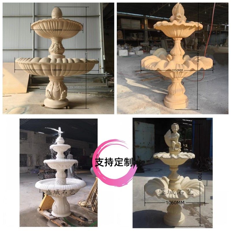 欧式砂岩雕塑大型喷水池玻璃钢喷泉砂岩浮雕背景墙砂岩花盆流水壁