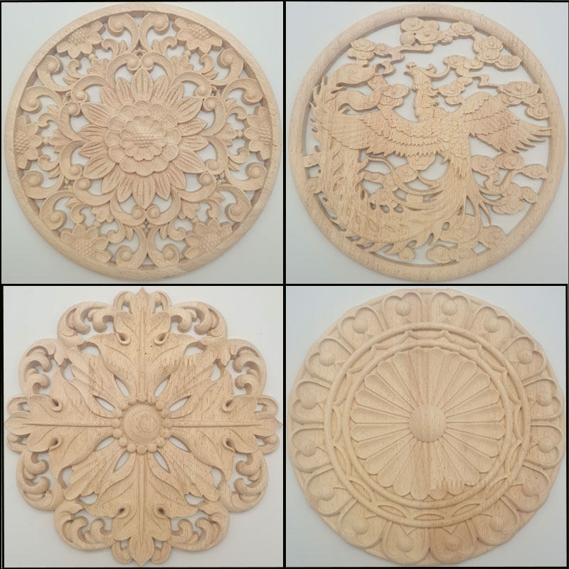 欧式东阳木雕贴花实木花片圆形盘家具橱柜门心装饰雕花墙壁工艺品