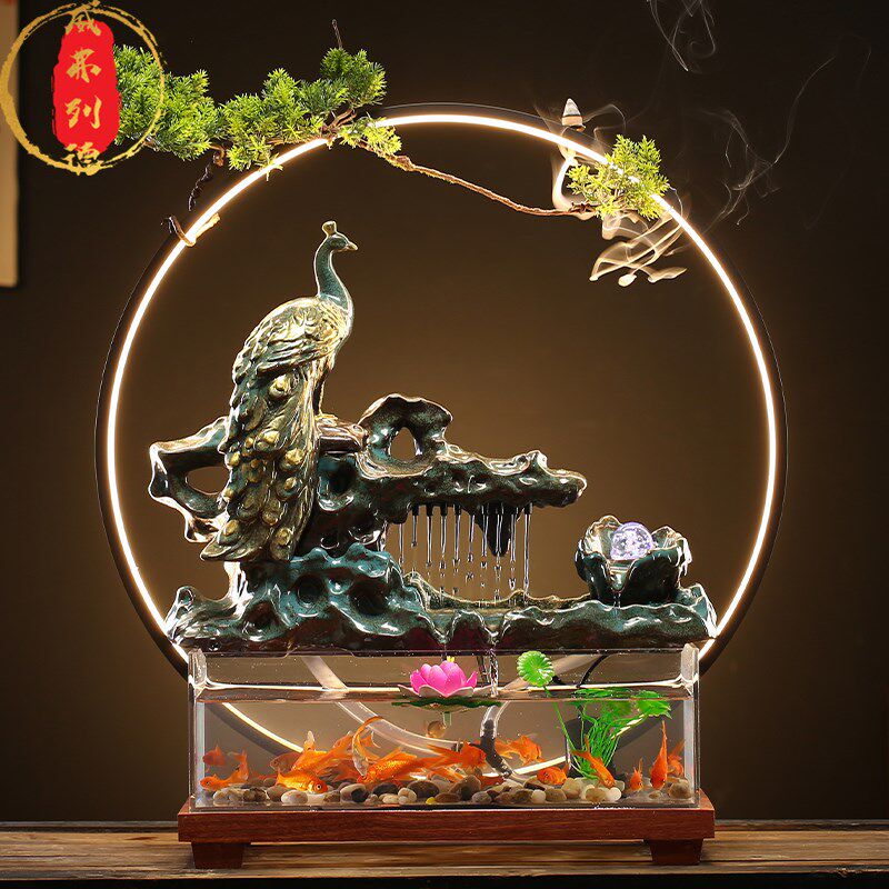 威弗列德办公桌面装饰乔迁开业礼品创意客厅循环流水璃鱼缸摆件
