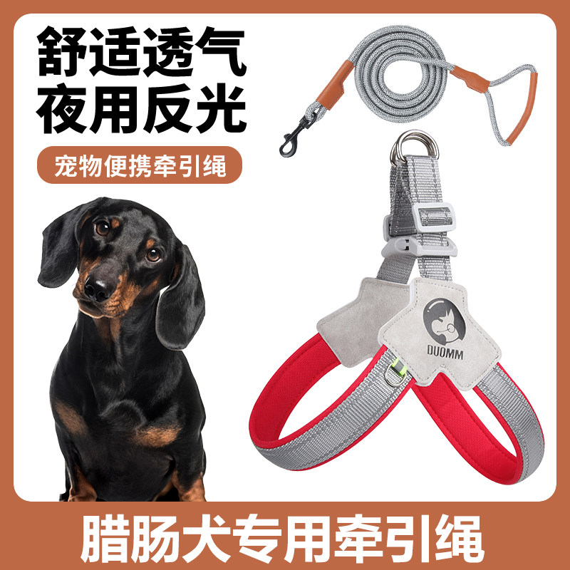 腊肠犬专用狗狗胸背带牵引绳中小型犬脖圈背心式遛狗绳宠物项圈