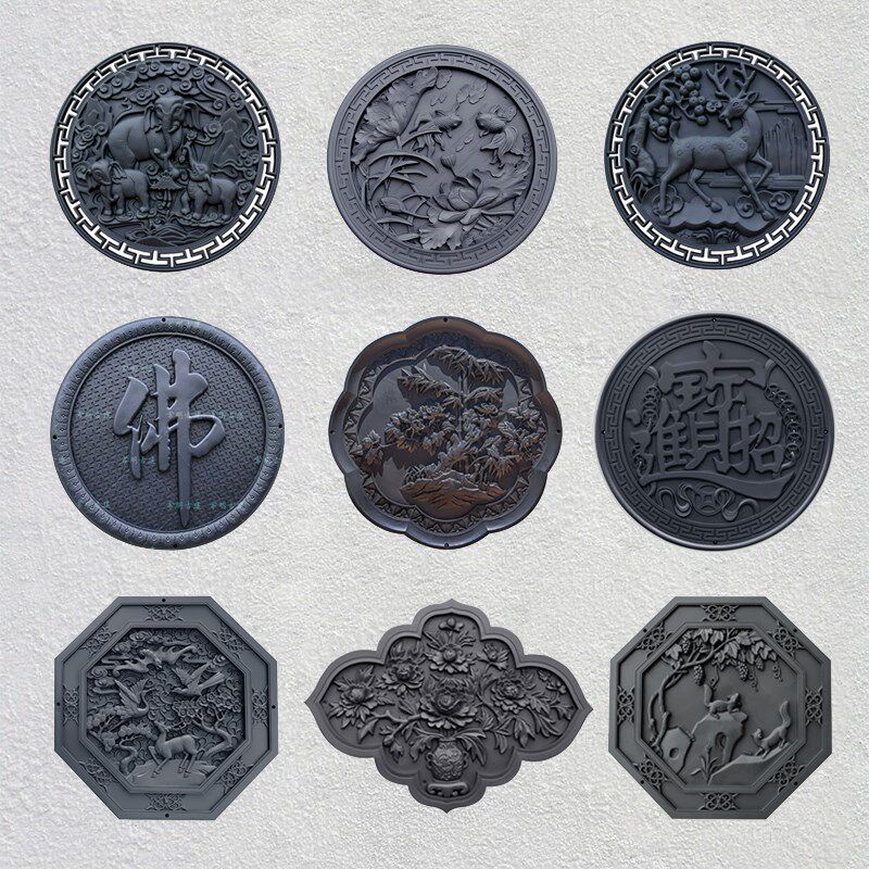 深灰挂件大全仿砖雕树脂中式影壁墙仿古浮雕庭院墙面装饰塑料摆件