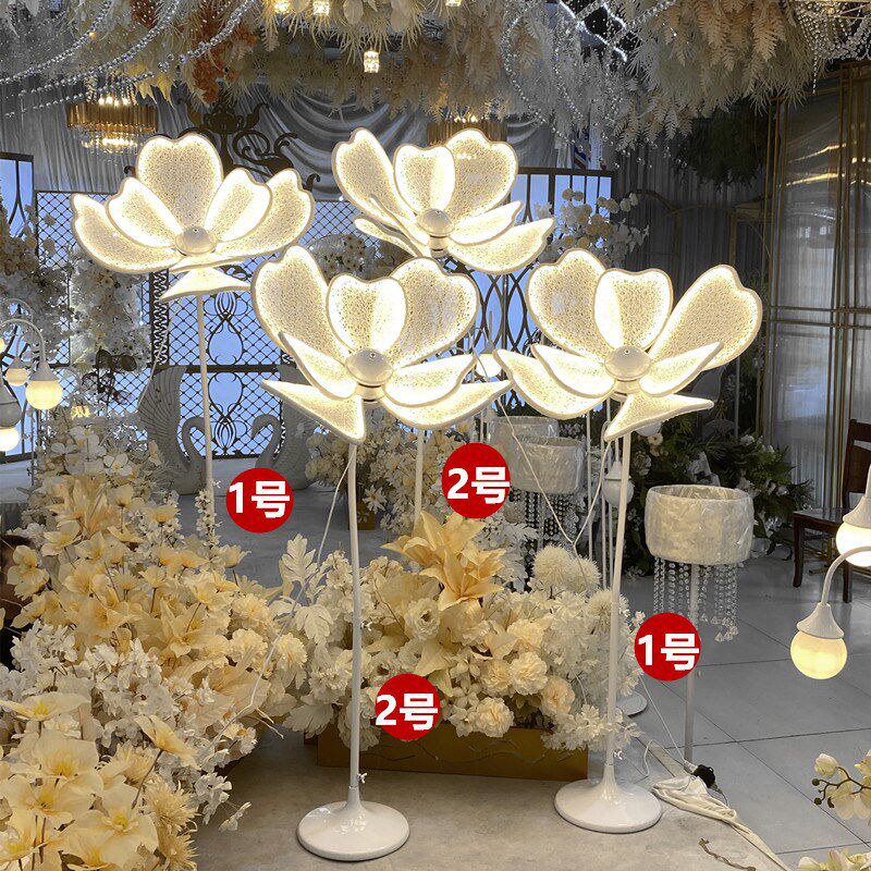 婚庆引路花婚礼道具大花装饰牡丹花灯发光路引灯t台蕾丝花瓣路引