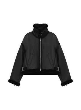 【巴依粉丝专享】羊毛羊皮复古机车风立皮毛一体外套4CDMK4440