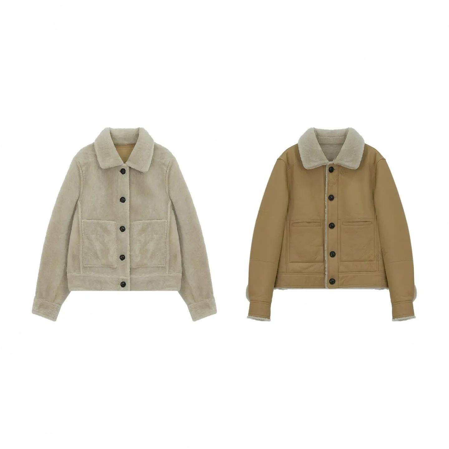 【二米粉丝专享】美利奴皮毛一体翻领单排扣两面穿外套4CDM63430