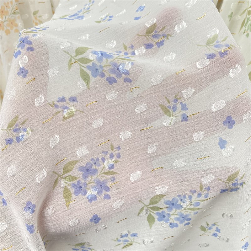 金丝提花碎花雪纺服装布料做衣服夏女衬衫连衣裙裤半透新中式面料图片