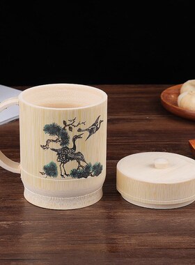 竹带把杯竹制茶杯竹筒杯子可雕刻竹节杯竹质工艺品竹质