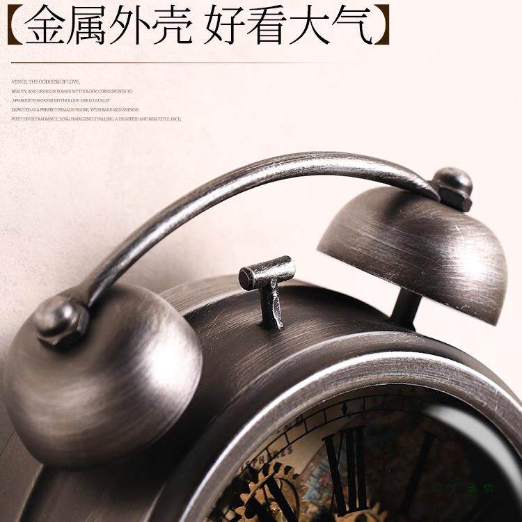 复古齿轮F9898786机械时钟座客厅202新5款美式摆台式闹钟老钟式钟