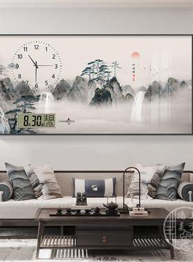 新中钟式万年历表画迎客松XY703866山水餐装饰画静音电子钟厅客厅