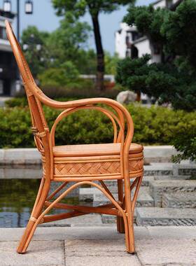 fc休闲脑阳台天电然真藤单人办腾公老式老人藤椅背椅三F76M998H件