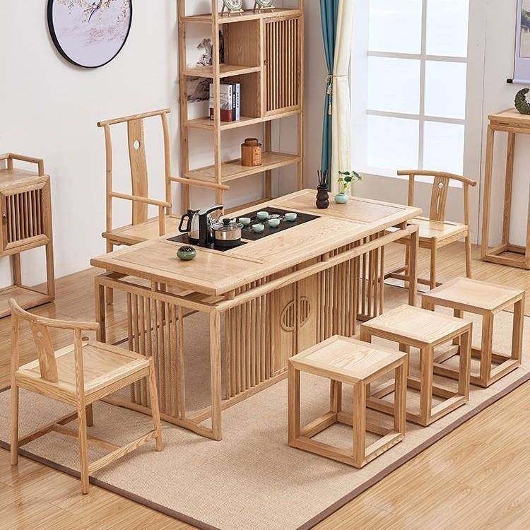 新中SZS式茶桌一椅组合桌五椅白蜡公套木茶台现代简约办室方形茶