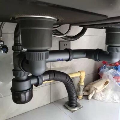 配件通下用洗碗池槽池排水管防道三通臭槽下DSF全套装下水单双槽