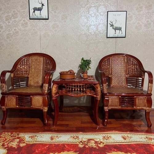 老式休闲藤椅豪华椅子阳跨台真院藤编桌椅庭厅客藤椅无品牌/茶境