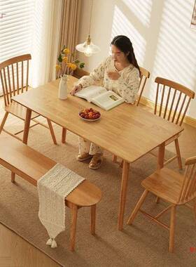 实桌木樱餐桌椅组合桃XMV木色日系家用小型简约长方户形书饭桌电