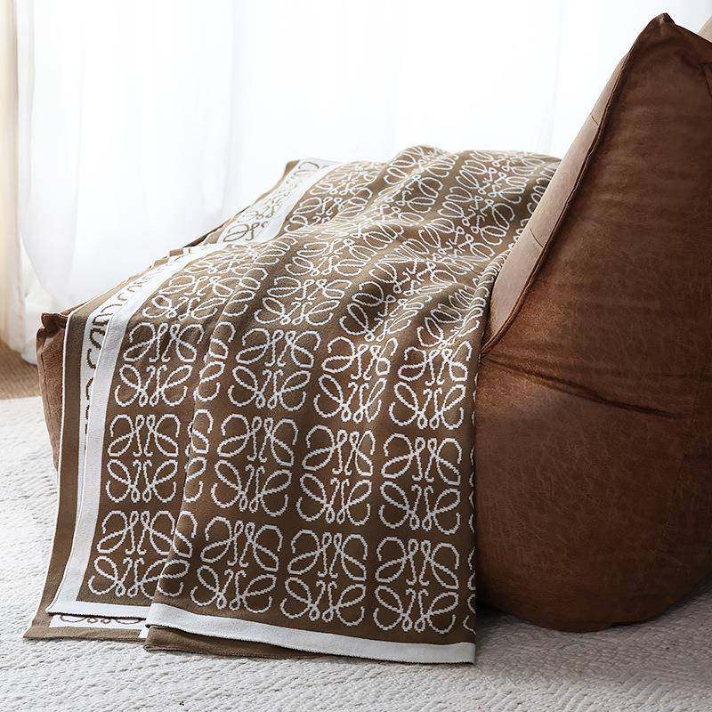 美式针织春秋橘色盖毯细织毯装饰样毯间民宿毛BEU床尾板巾毯工厂