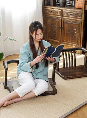 实木靠椅榻榻米座椅家用喝茶休闲圈矮椅凳背子飘FS75685M窗矮椅阳