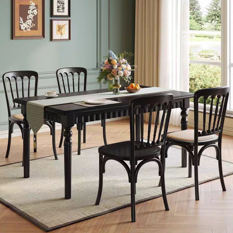 法式中古风复古实木西餐桌椅组合小户型长方形美式白蜡木家用饭桌