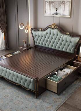 ZXF美式轻床1m.8m人双实木床储物高箱欧奢式床白色软包婚床2主卧