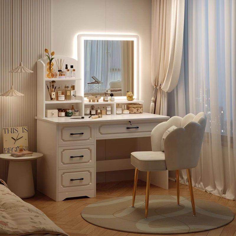 奶油风头梳妆台卧室现代简约小PYF户型化妆桌床斗收纳一柜镜子书