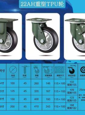 YOP卓T烨锰钢脚轮22AH系压列重型盘黑色聚氨酯TPU力轴承珠45622AH