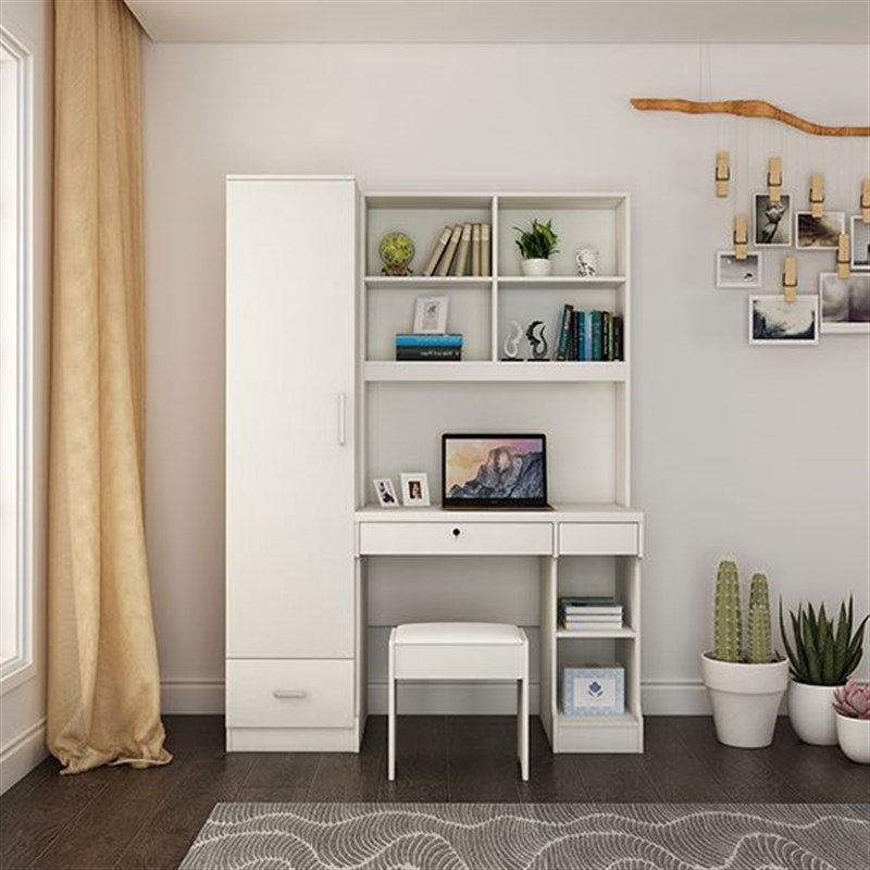 家用电脑桌带衣柜加书柜书架儿童学生写字台一体连体书桌柜