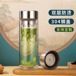 茶水分离双层加厚玻璃茶杯带盖加厚耐热便携过滤泡茶水杯透明杯子