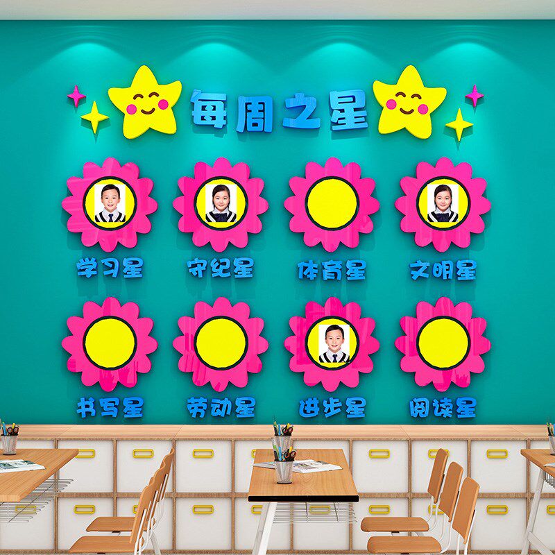 班级之星墙贴3d每周进步表扬评比栏文化墙布置创意中小学教室装饰