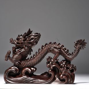 黑檀木雕龙摆件实木动物生肖龙摆设家居客厅办公室装 工艺品 饰中式