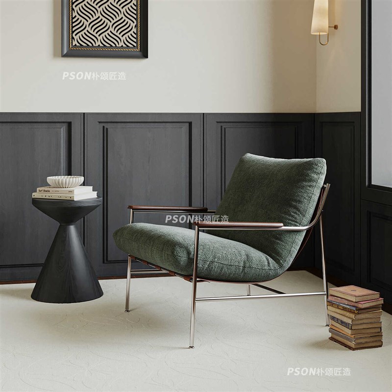 朴颂匠造休闲单人沙发椅设计师客厅家用可拆洗侘寂中古风懒人躺椅