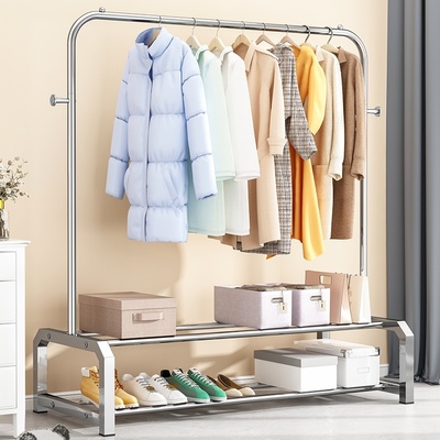 不锈钢晾衣架落地加厚加粗落地卧室挂衣架结实折叠室外杆式家用