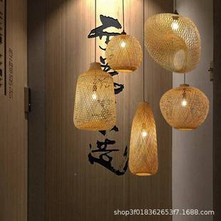 厅HUP手工编竹吊灯中式 饰 客厅新卧室书房东南亚餐竹艺茶室茶楼装