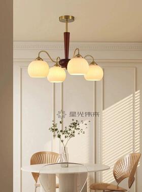 UPV中古古风吊具复客厅灯吊灯胡桃木色新款卧室灯美灯式餐厅吊灯
