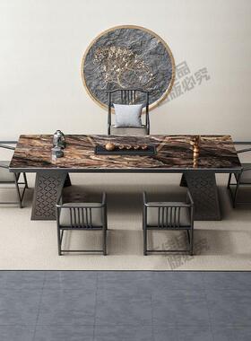 轻岩板茶桌桌大茶台简约大板泡茶桌套装功办公AJK室茶椅组合阳奢