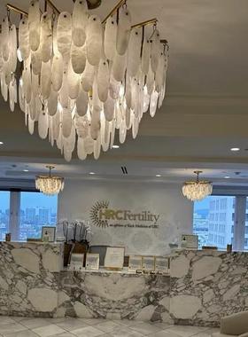 美式C云石客厅吊灯法式古卧室CQL餐厅书房全复铜灯V轻吊奢别墅挑