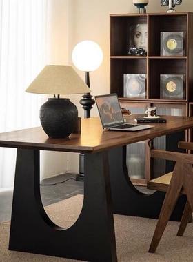 木大餐桌胡桃木色客厅长书实桌工作台大板餐书75494桌一办体会议