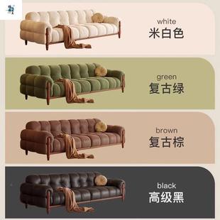 无品牌 泡芙法式 复古沙发小钢奶琴键墨客厅户型油风绿色沙发美式