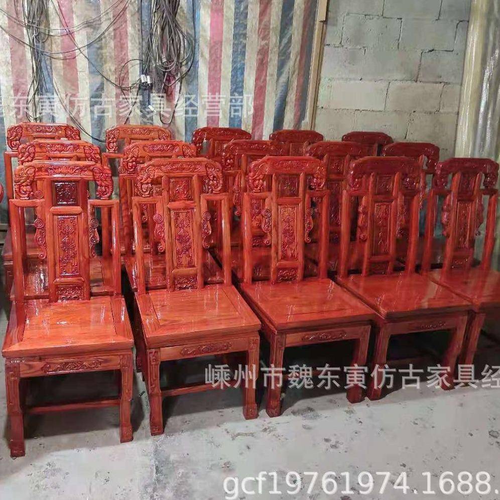 南榆木餐饭桌直径150厘b0037米圆桌转盘椅象头椅木餐一桌八椅店用